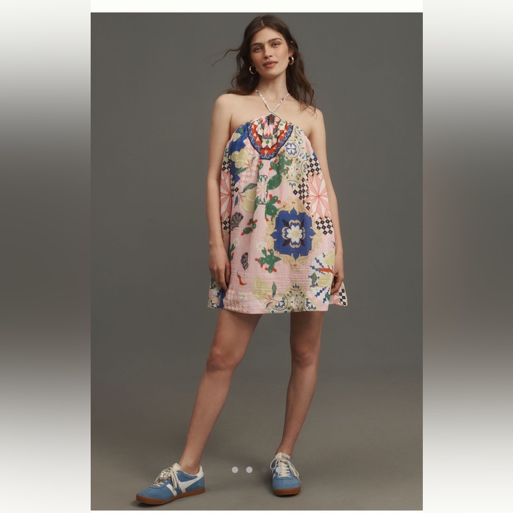 Anthropologie Maeve Pink Almalfi Coast Lemon Shell Patterned Dress Size XXS